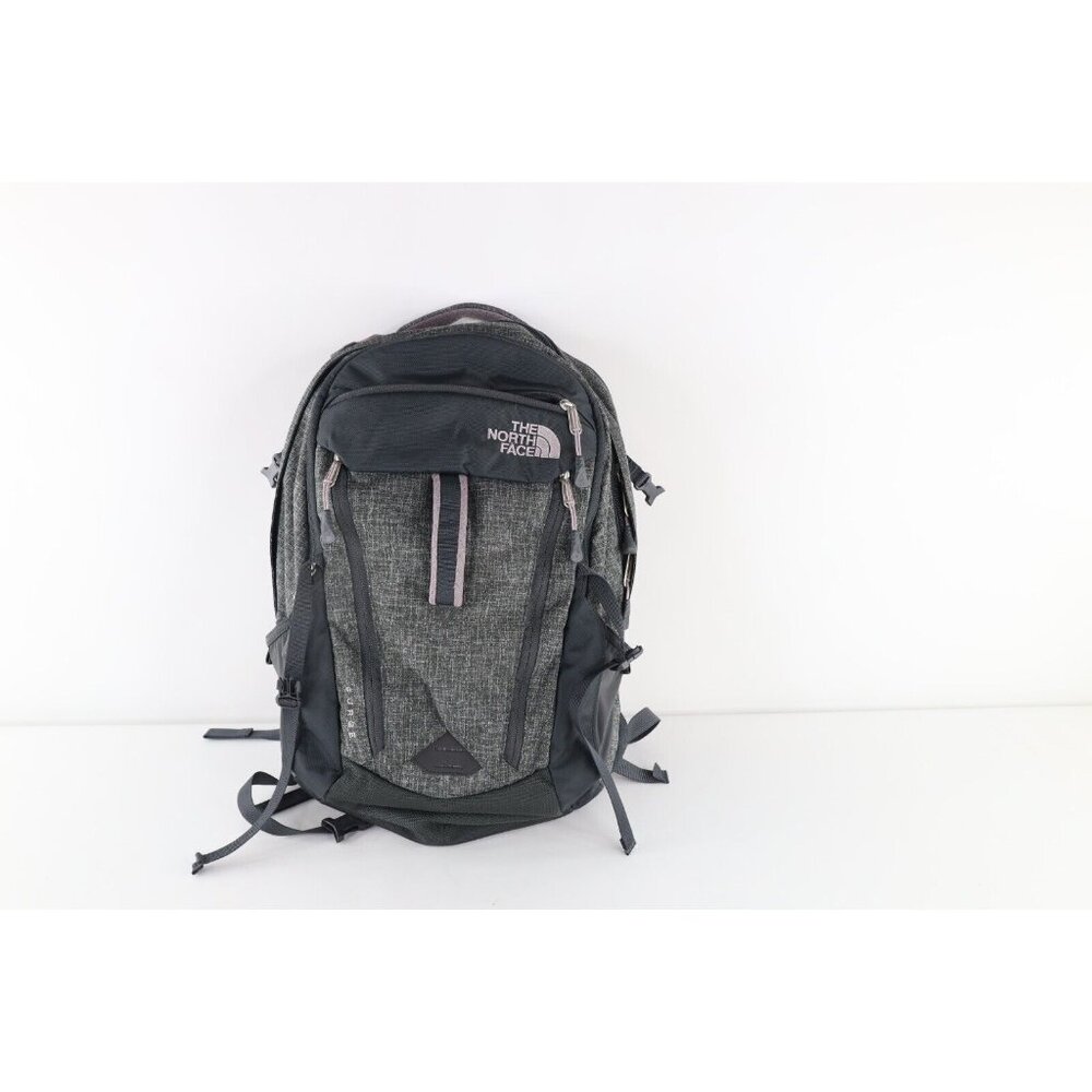 Vtg Spell Out The North Face Surge Outdoor Hiking Backpack Book Bag Gray Purple